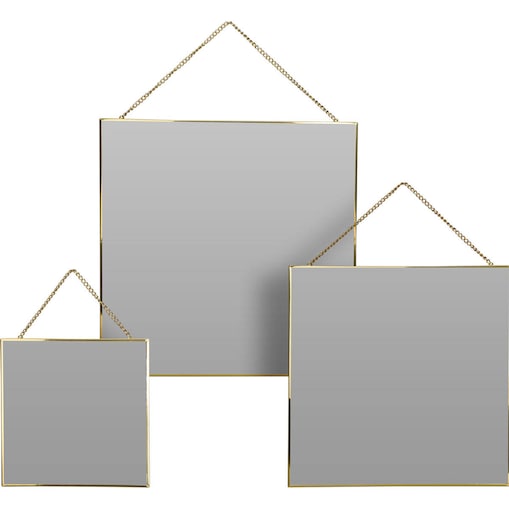 Zestaw lusterek wiszących, złota ramka, 3 sztuki