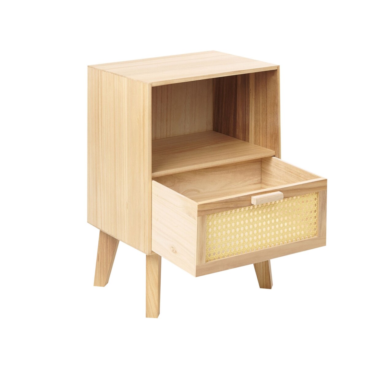 Szafka nocna 1 szuflada front rattanowy jasne drewno SENEY