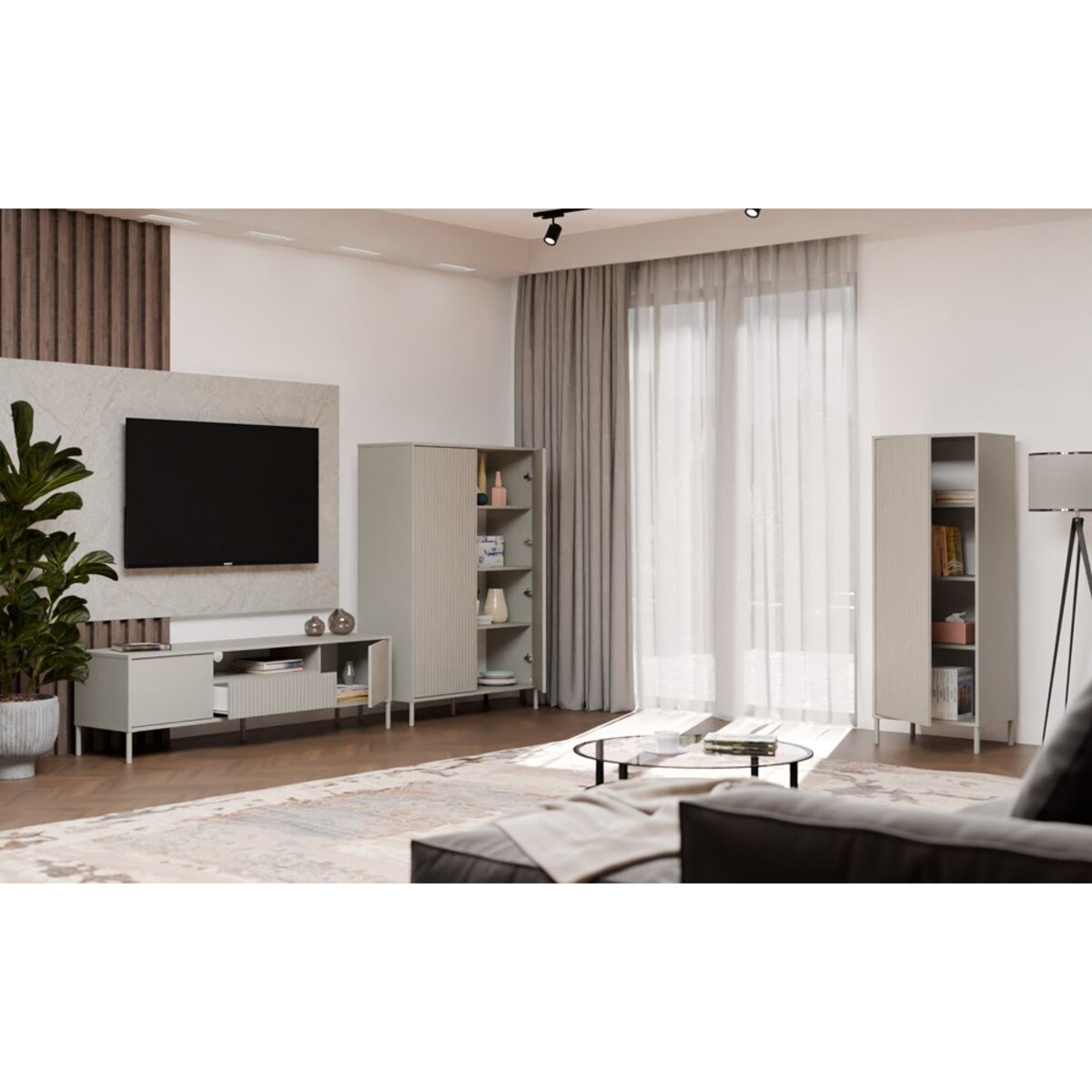 Witryna KAMARO 1DD SLIM KASZMIR Lamele Front Ryflowany