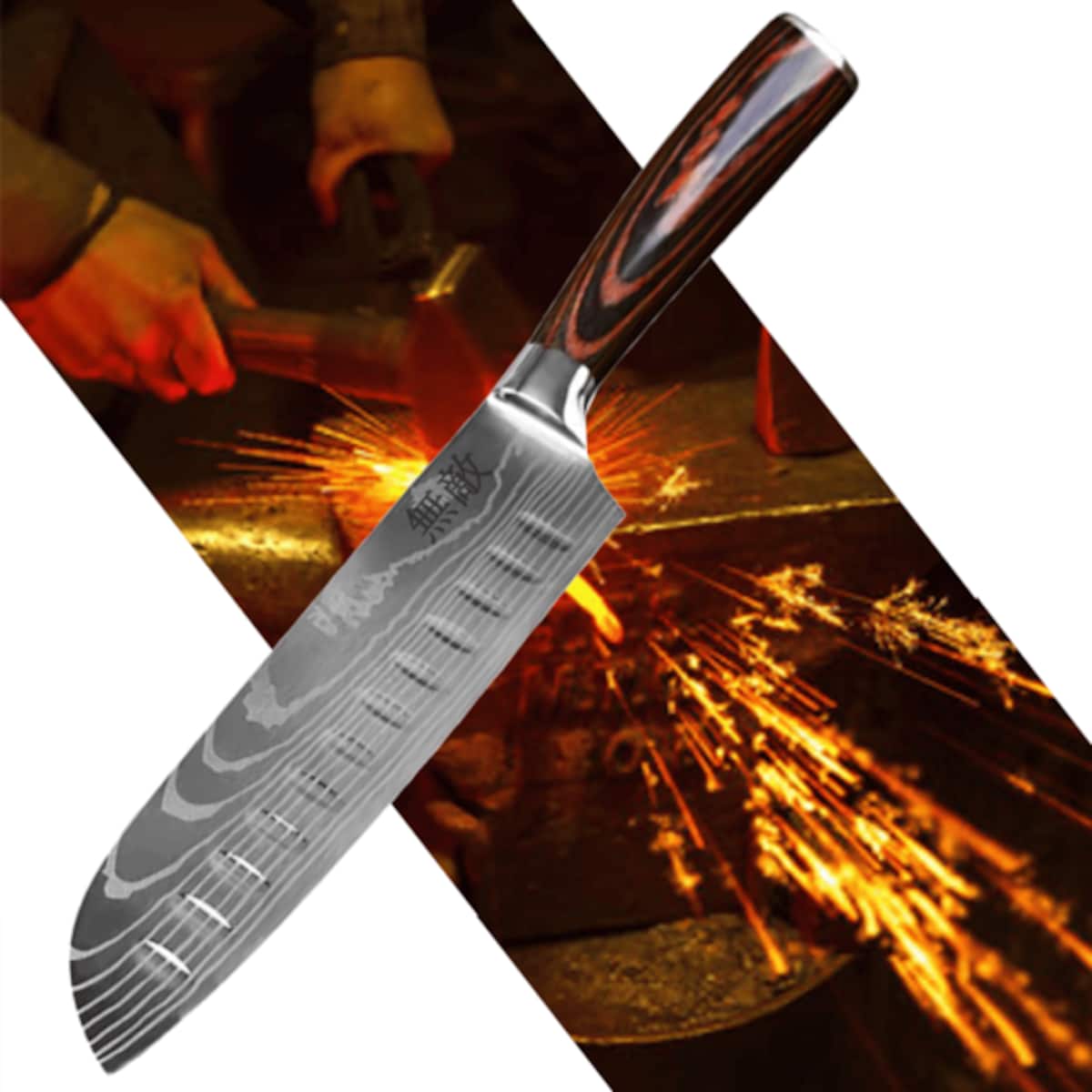 Profesjonalny nóż Santoku Muteki w pudełku prezentowym Stal wysokowęglowa