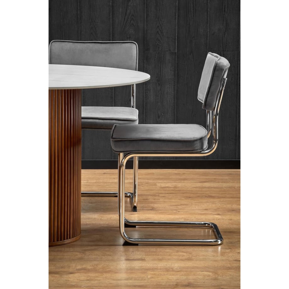 STÓŁ OKRĄGŁY Uno biały marmur 120cm orzechowe DREWNIANE NOGI