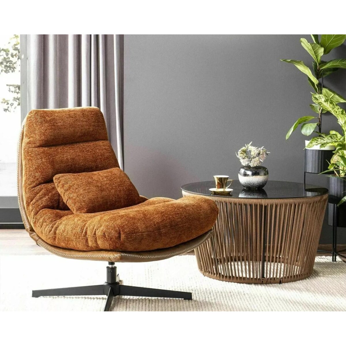 Fotel do salonu FELICIA RAVEN cynamonowy obrotowy