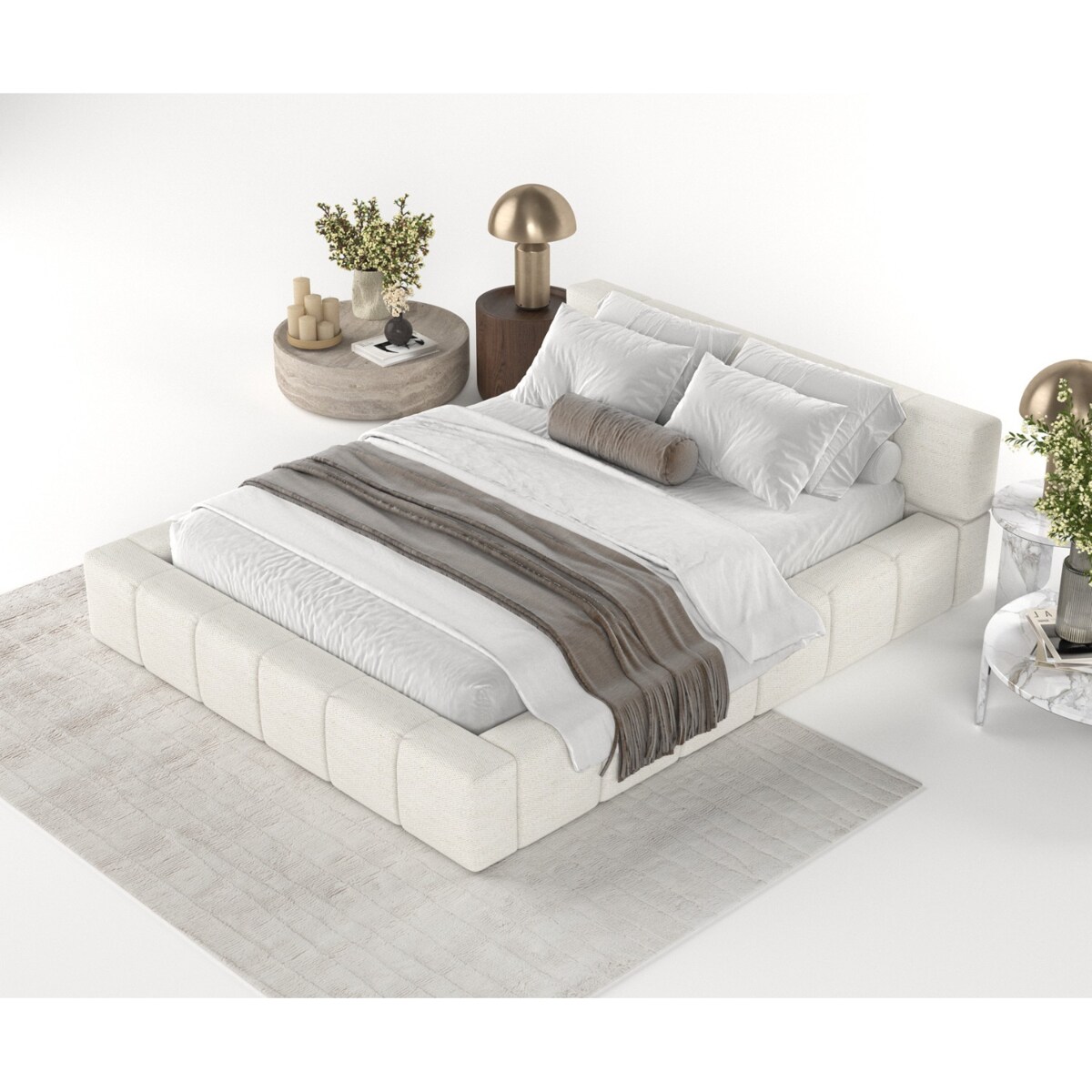 Łóżko tapicerowane MILOS 160x200 z pojemnikiem, Kremowy, tkanina Modesto 492