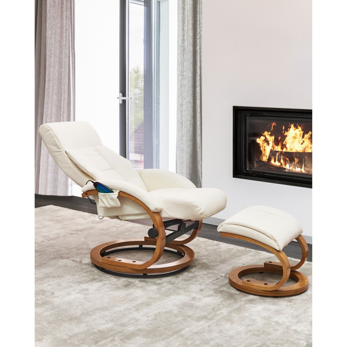 Fotel z masażem FORCE Z podnóżkiem Ekoskóra Biały