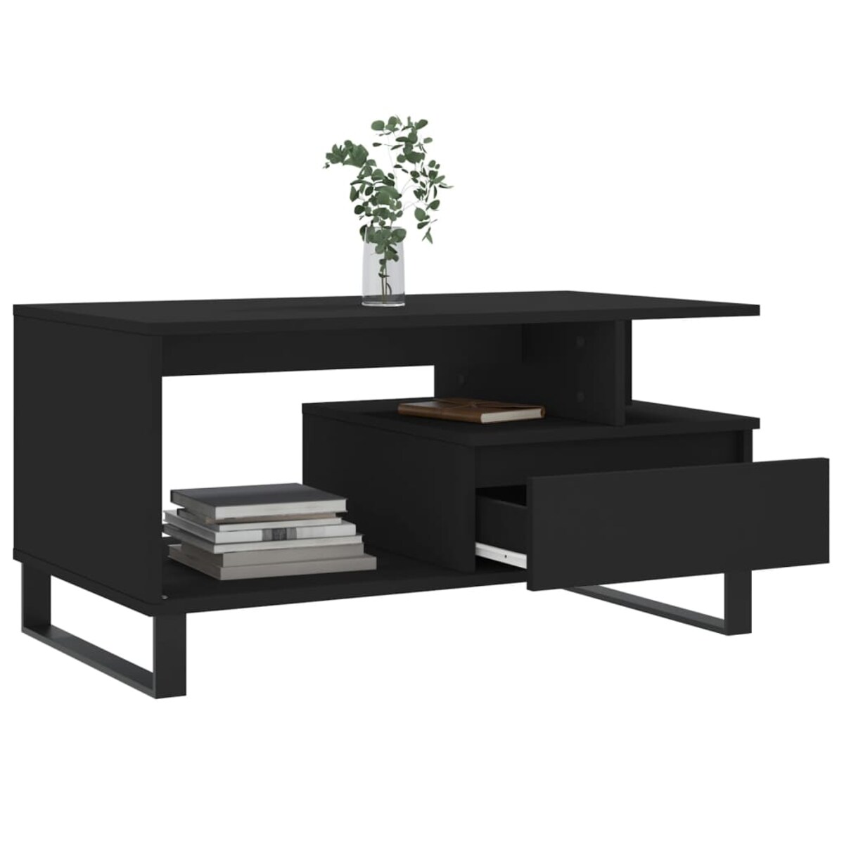 vidaXL Stolik kawowy, czarny 90x49x45 cm, materiał drewnopochodny