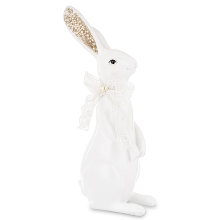 Dekoracja - biała króliczka z perełkami w uszkach 37,5x12,5x17 cm big
