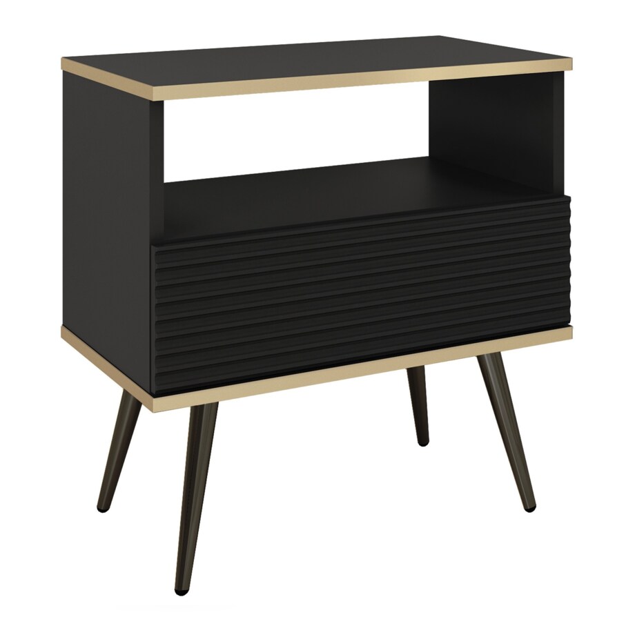 Szafka nocna ryflowana POLO na wysokich czarnych nóżkach, czarna