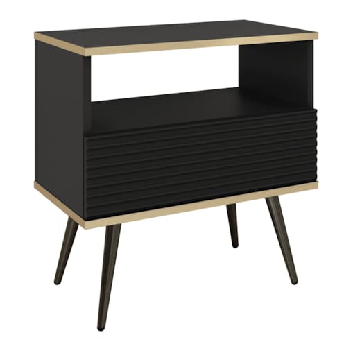 Szafka nocna ryflowana POLO na wysokich czarnych nóżkach, czarna