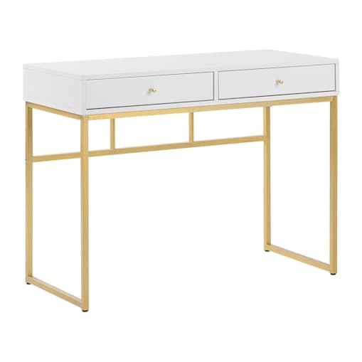 Biurko / Konsola 2 szuflady biało-złota DAPHNE