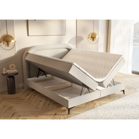Łóżko ROSSINI z materacem, tkanina quella- ecru- styl skandynawski