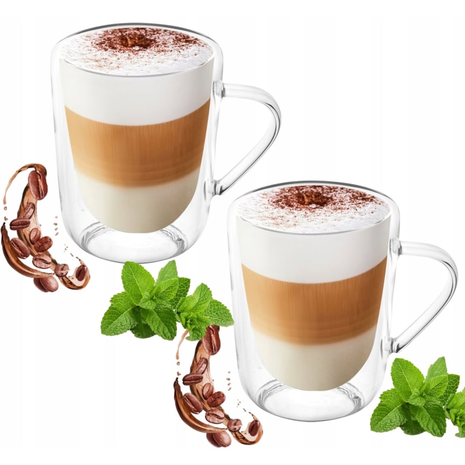 Szklanki termiczne szkło do kawy herbaty napoje 300 ml 2 szt prezent KUBEK