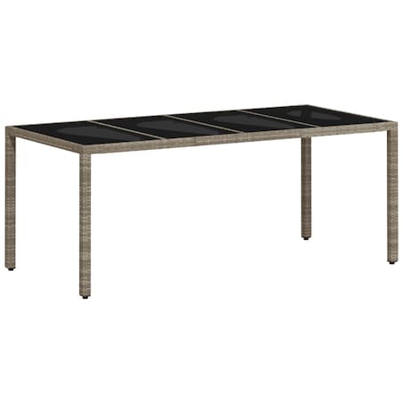vidaXL Stół ogrodowy ze szklanym blatem, szary 190x90x75 cm, rattan PE