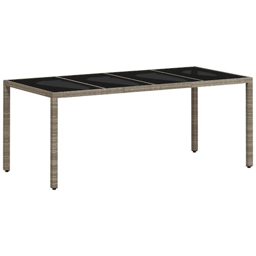 vidaXL Stół ogrodowy ze szklanym blatem, szary 190x90x75 cm, rattan PE