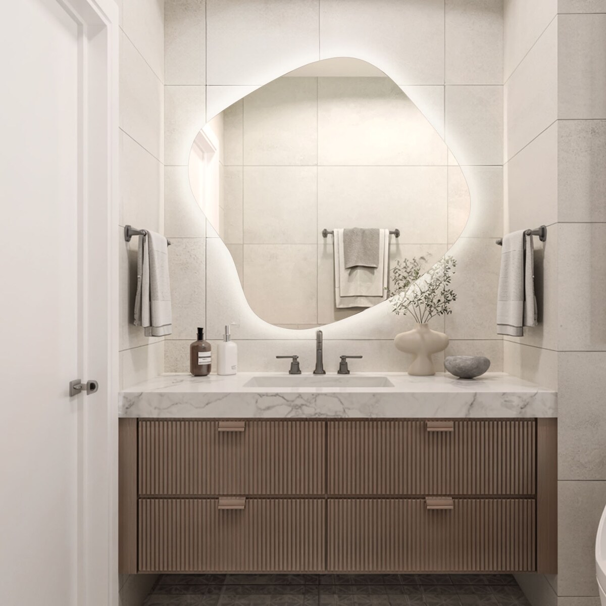 Nietypowe Lustro Z Podświetleniem - 48,3x47,9 cm - Neutralne Światło