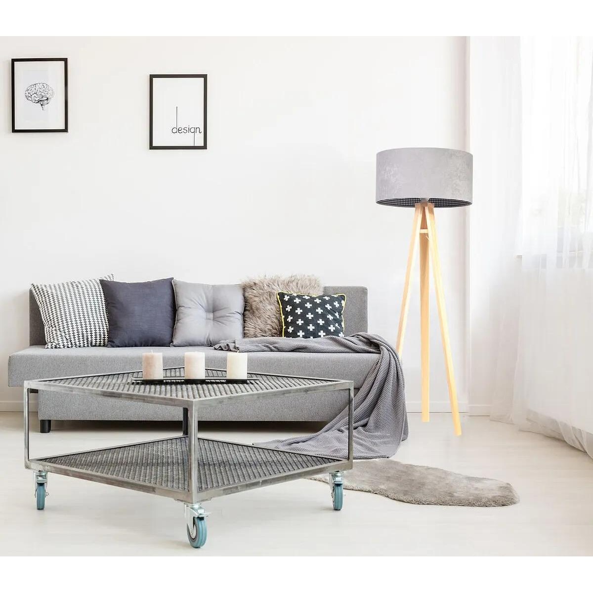 Lampa stojąca HOME 50 szara/sosna