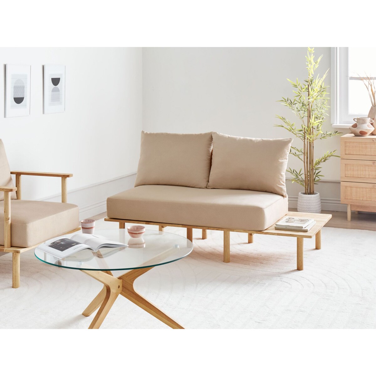 Sofa 2-osobowa ze stolikiem beżowa SALO