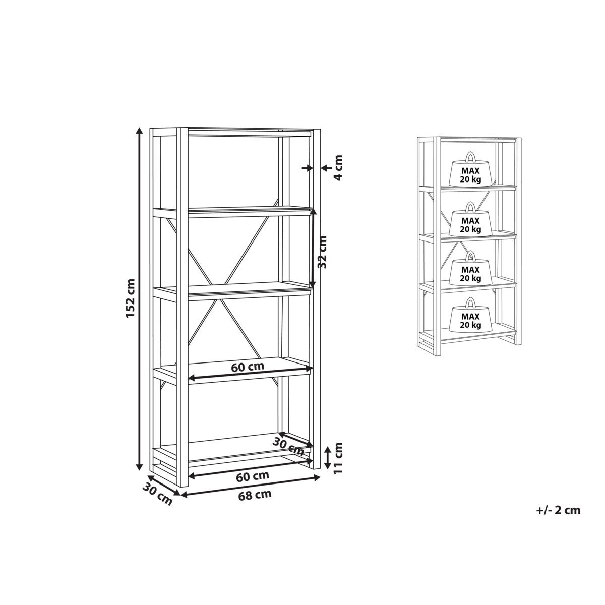 Regał 4 półki biały z jasnym drewnem JENKS