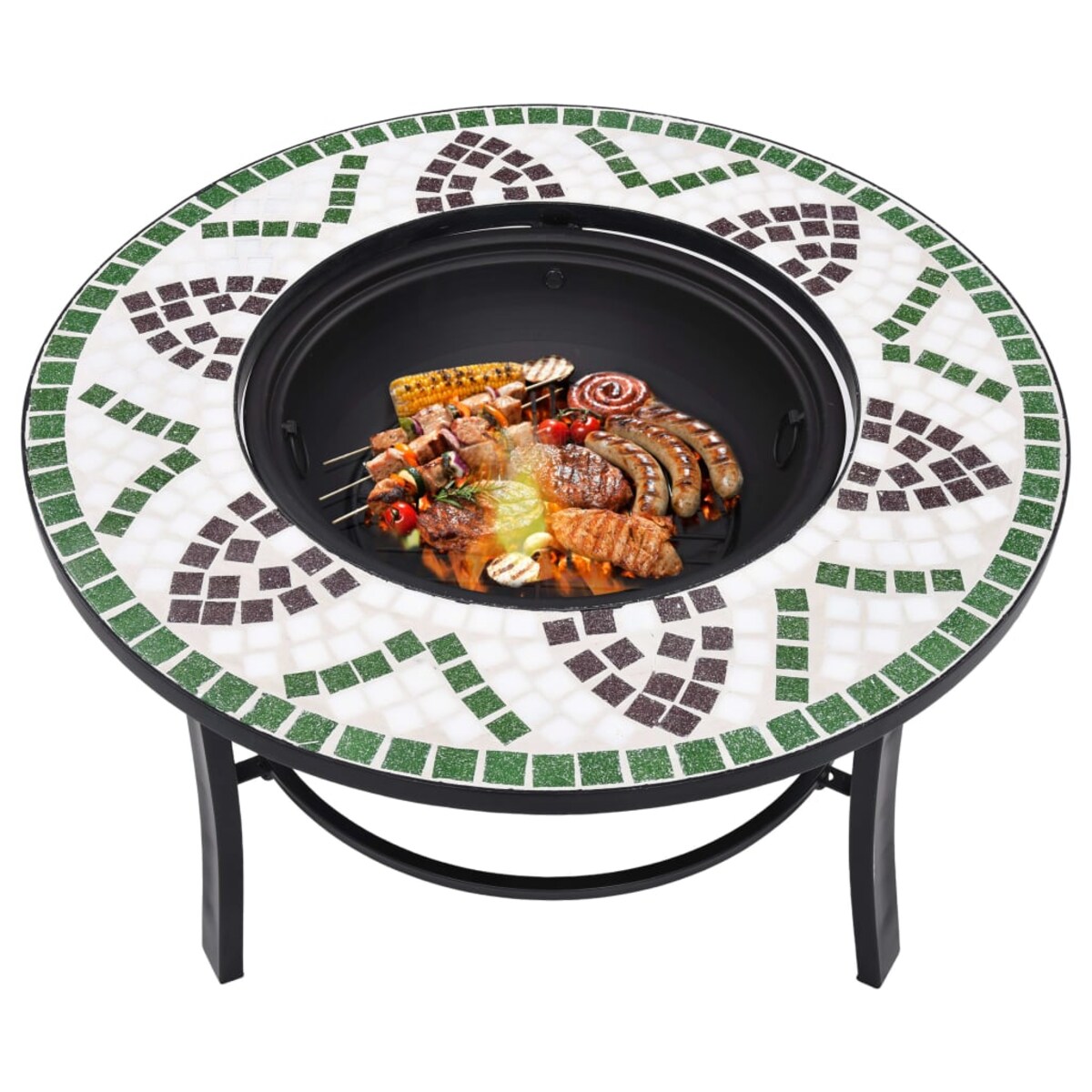 vidaXL Palenisko z mozaiką, zielone, 68 cm, ceramika