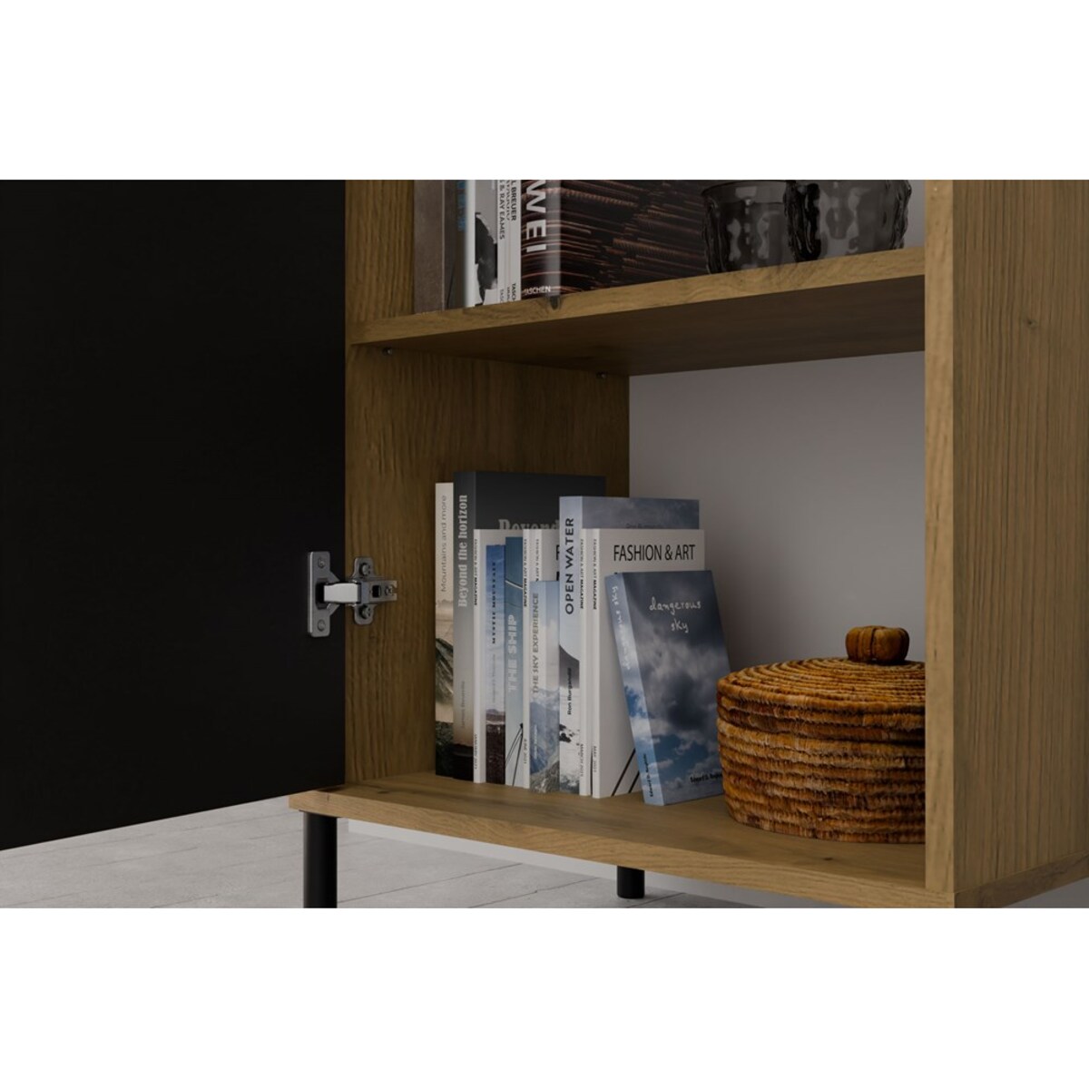 Witryna KAMARO 2DK SLIM/GŁADKI DĄB ARTISAN Lamele Front Ryflowany + Klasyczny