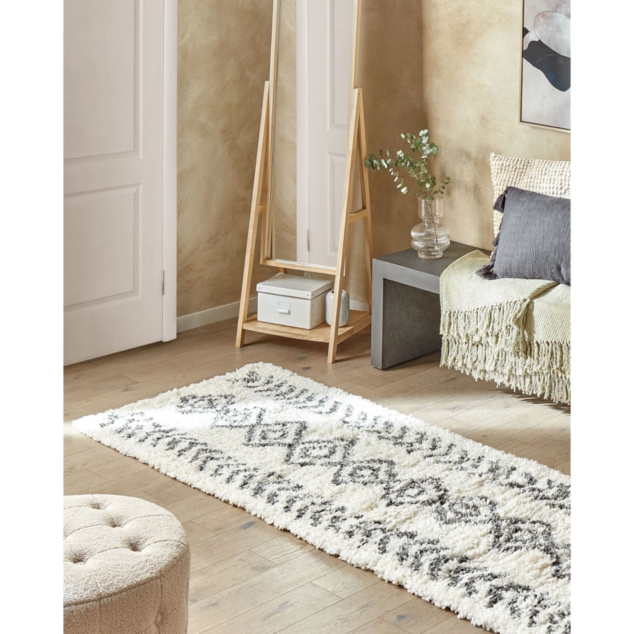 Dywan shaggy 80 x 300 cm biało-szary AYRUM