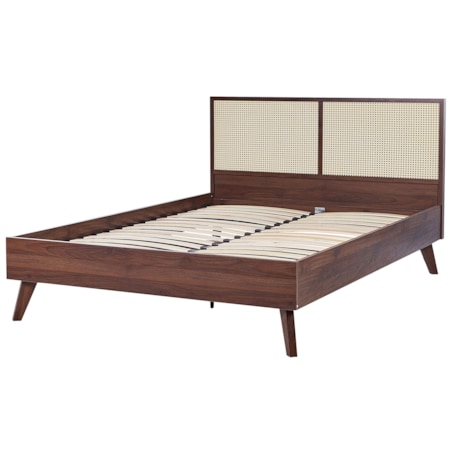 Łóżko rattanowe 140 x 200 cm ciemne drewno MONPAZIER