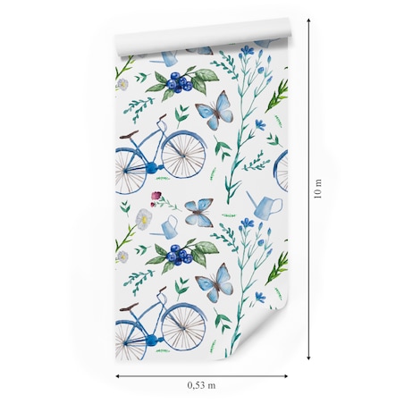 Tapeta młodzieżowa rowery kwiaty owoce motyle
