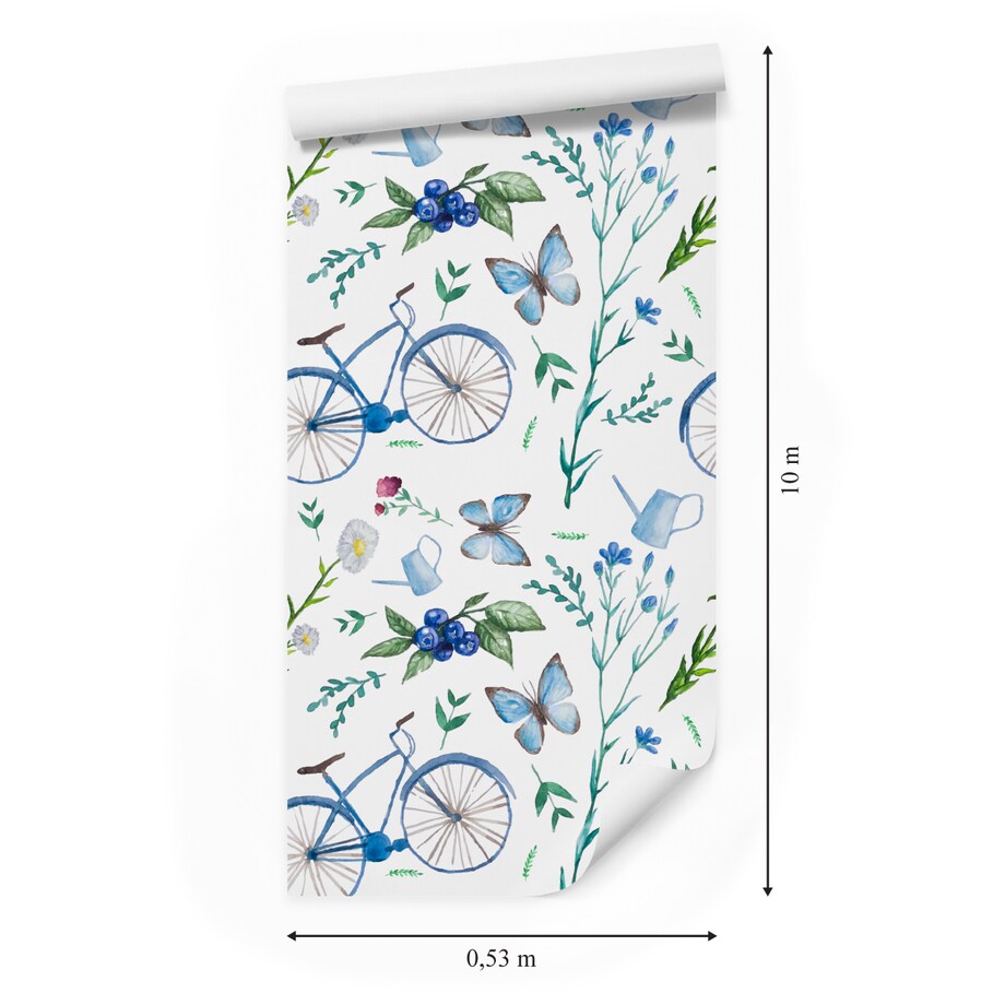 Tapeta młodzieżowa rowery kwiaty owoce motyle
