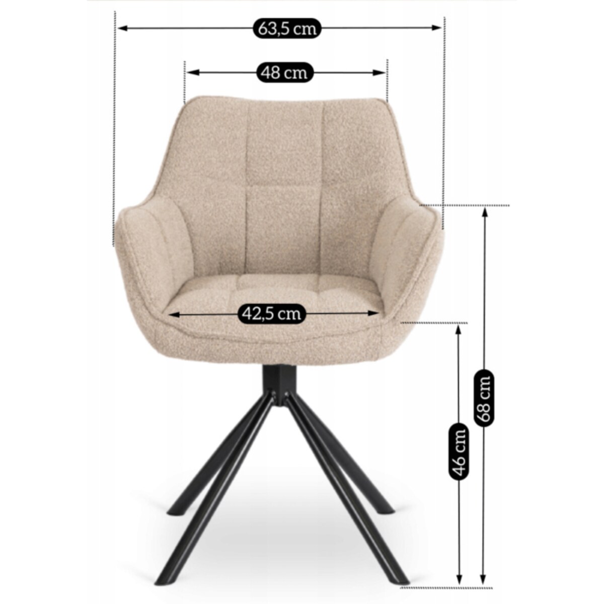 Krzesło Tapicerowane Obrotowe PEONY Kubełkowe Beżowe Salonu