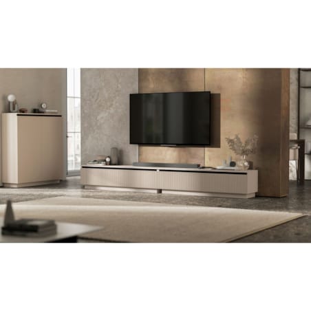 Nowoczesna Szafka RTV Glamour Komoda RTV Kaszmir Mat 280 cm ryflowane fronty