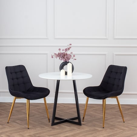 Krzesło tapicerowane czarne welurowe pikowane glamour złote nogi