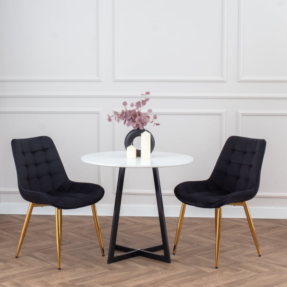 Krzesło tapicerowane czarne welurowe pikowane glamour złote nogi