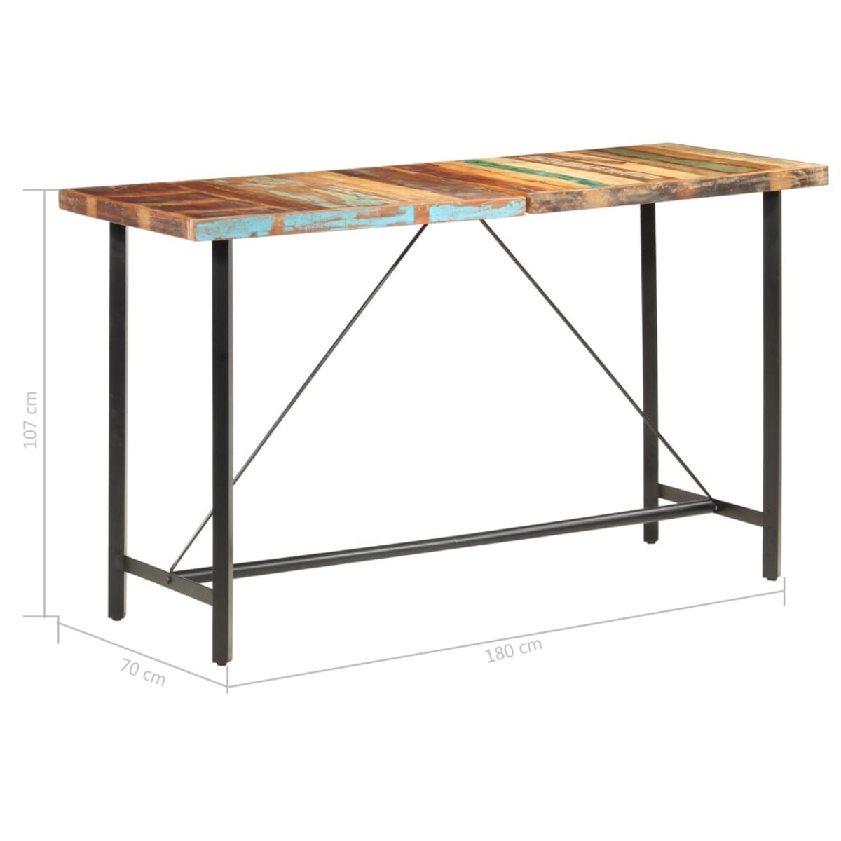 vidaXL Stolik barowy, 180x70x107 cm, lite drewno z odzysku