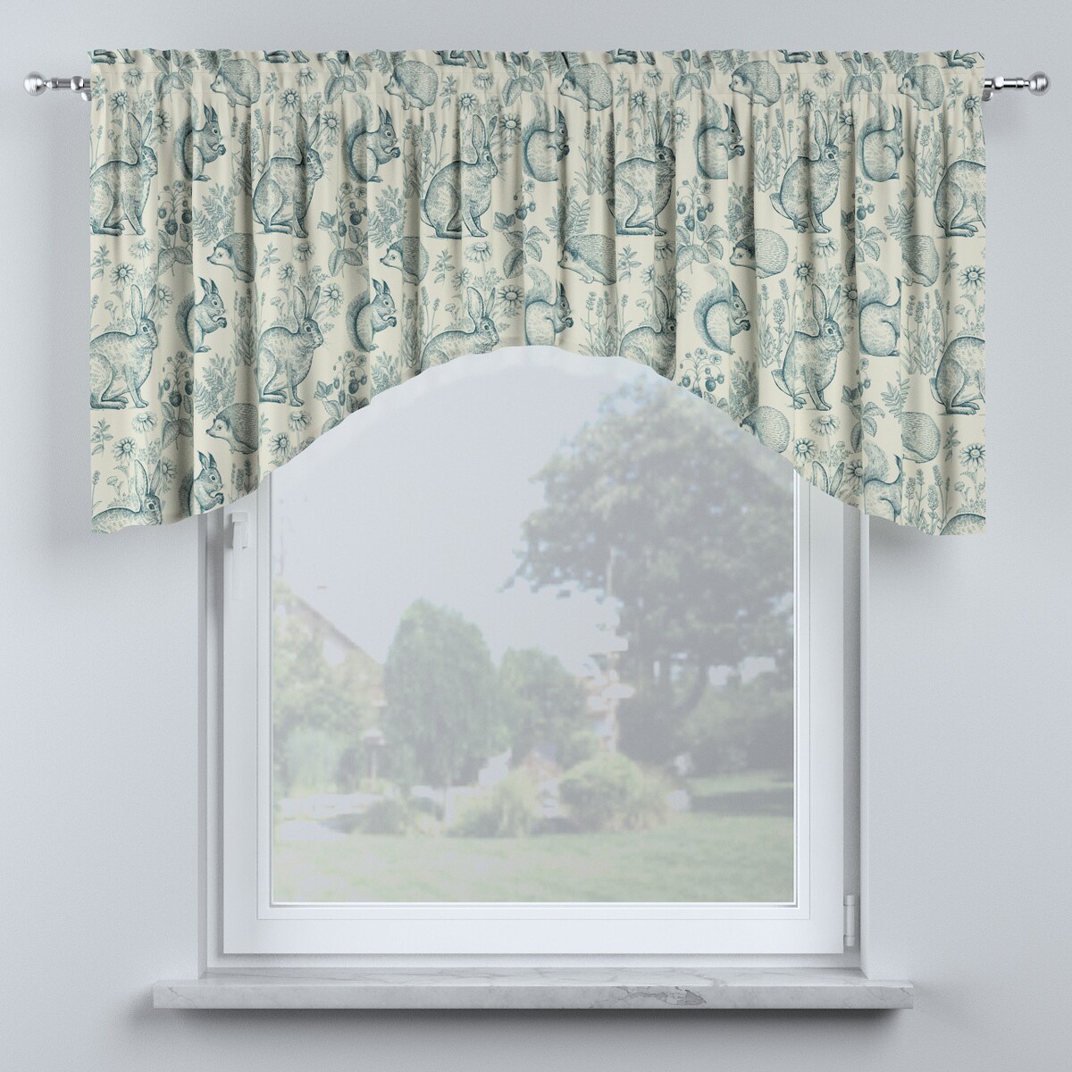 Lambrekin łuk 150x75 ecru-niebieski