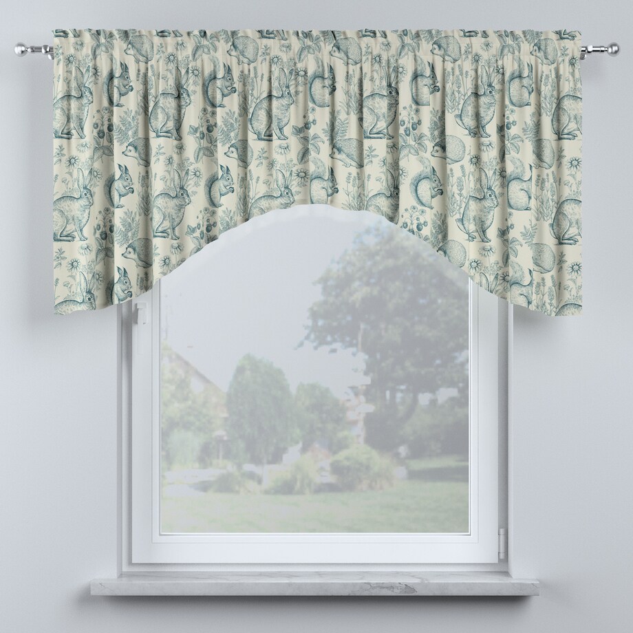 Lambrekin łuk 150x75 ecru-niebieski