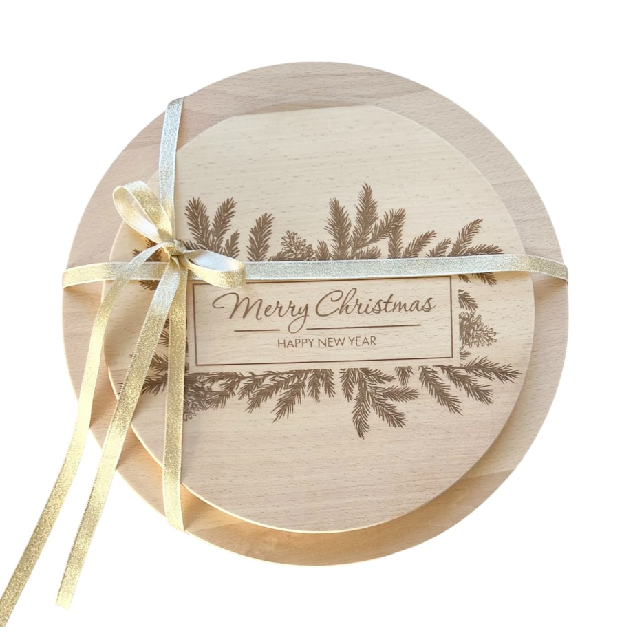 Zestaw bukowych desek kuchennych z motywem świątecznym