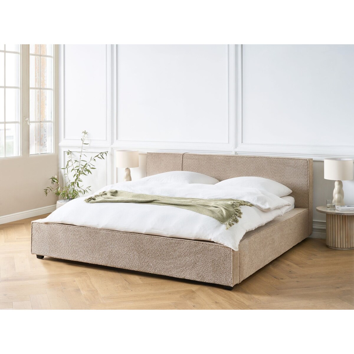 Łóżko boucle 180 x 200 cm beżowoszare MIRANDE