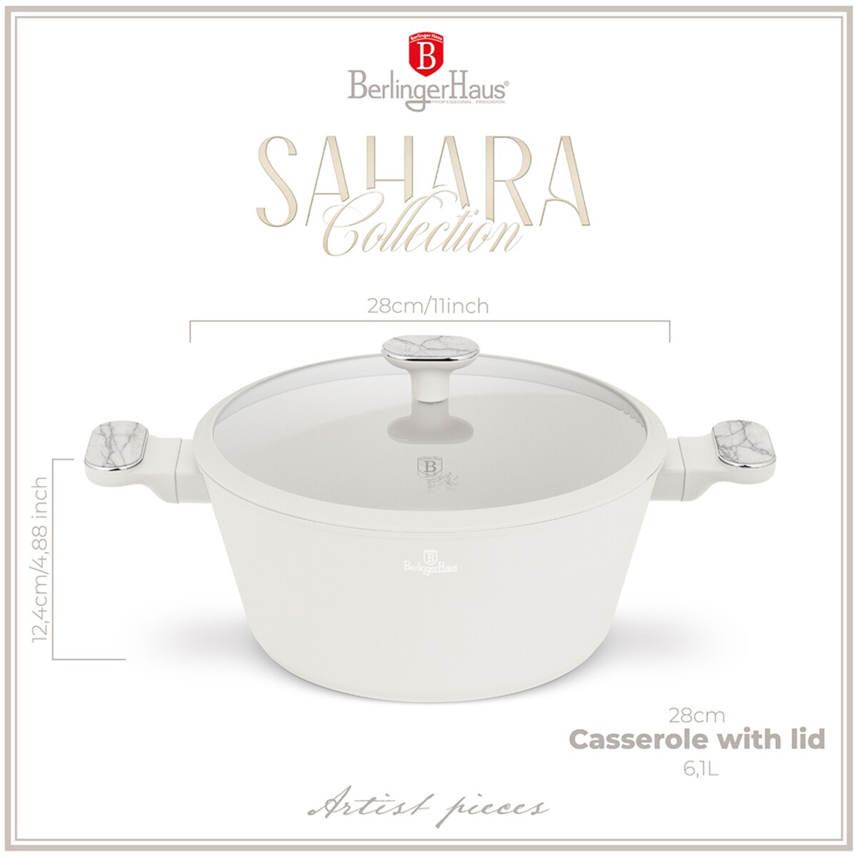 Garnek z pokrywką 28 cm BerlingerHaus BH-8397 Sahara Marble Collection