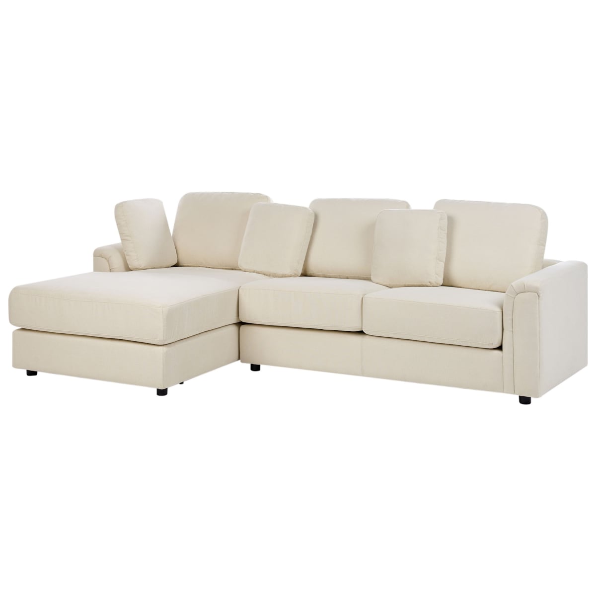 Sofa narożna prawostronna z otomaną KOHLO Jasnobeżowy Tkanina Prawostronny