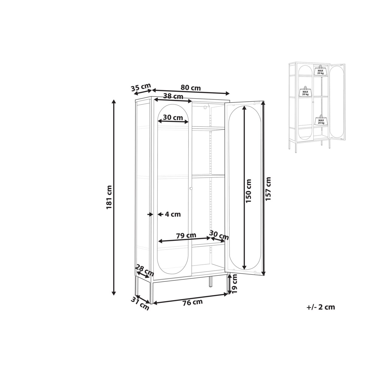 Witryna dwudrzwiowa metalowa czarna FOXTON