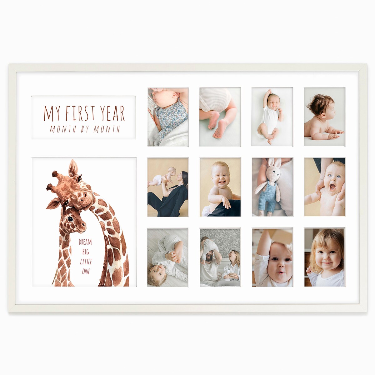 Biała ramka na PIERWSZY ROCZEK dziecka - kolaż na 13 zdjęć My First Year