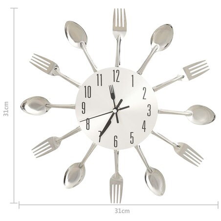 vidaXL Zegar ścienny z łyżek i widelców, srebrny, 31 cm, aluminium