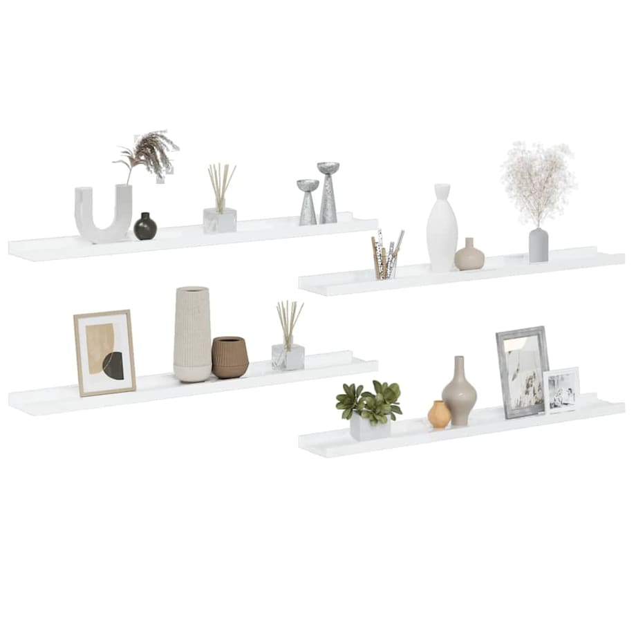 vidaXL Półki ścienne, 4 szt., białe, wysoki połysk, 80x9x3 cm