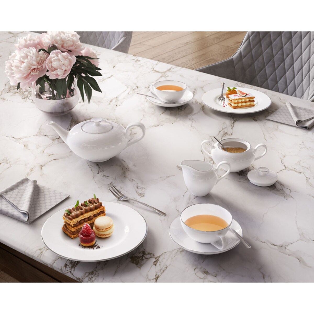 Zestaw prezent ślubny Anmut Platinum + herbata, Villeroy & Boch