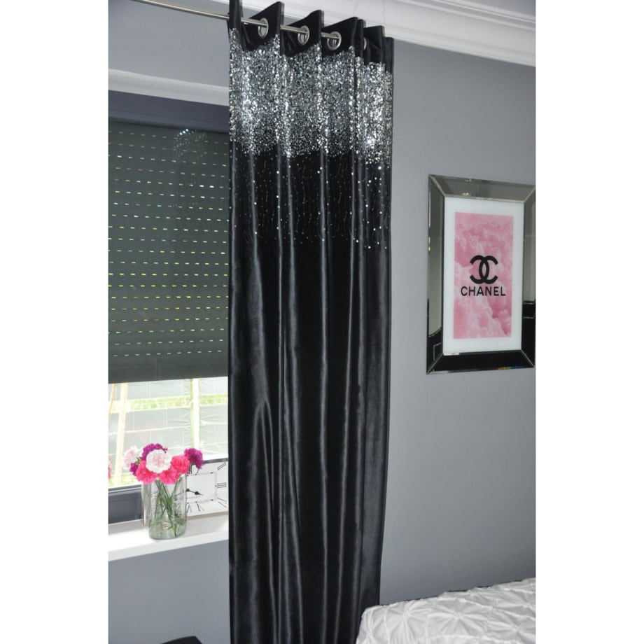 zasłona welurowa "dubaj" z cekinami 140x250 przelotki | czarny