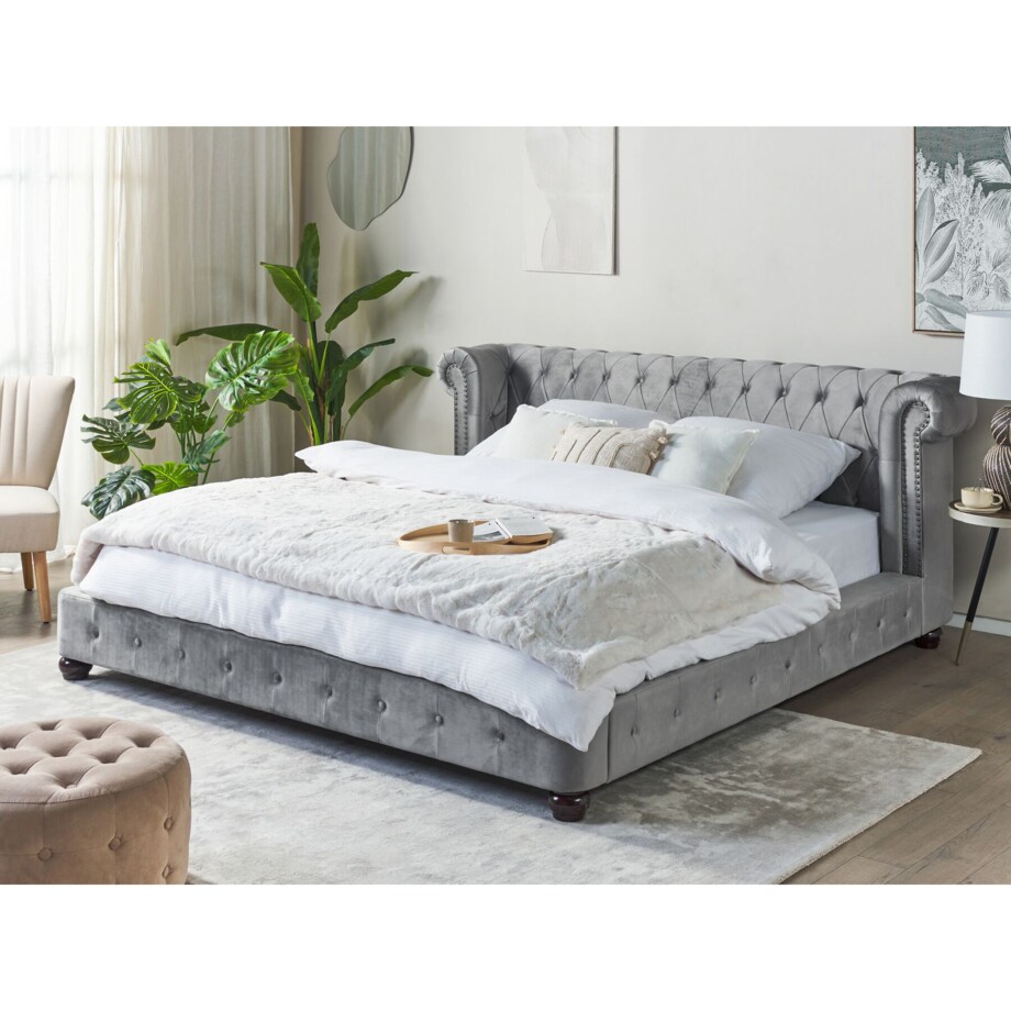 Łóżko welurowe 180 x 200 cm szare CAVAILLON