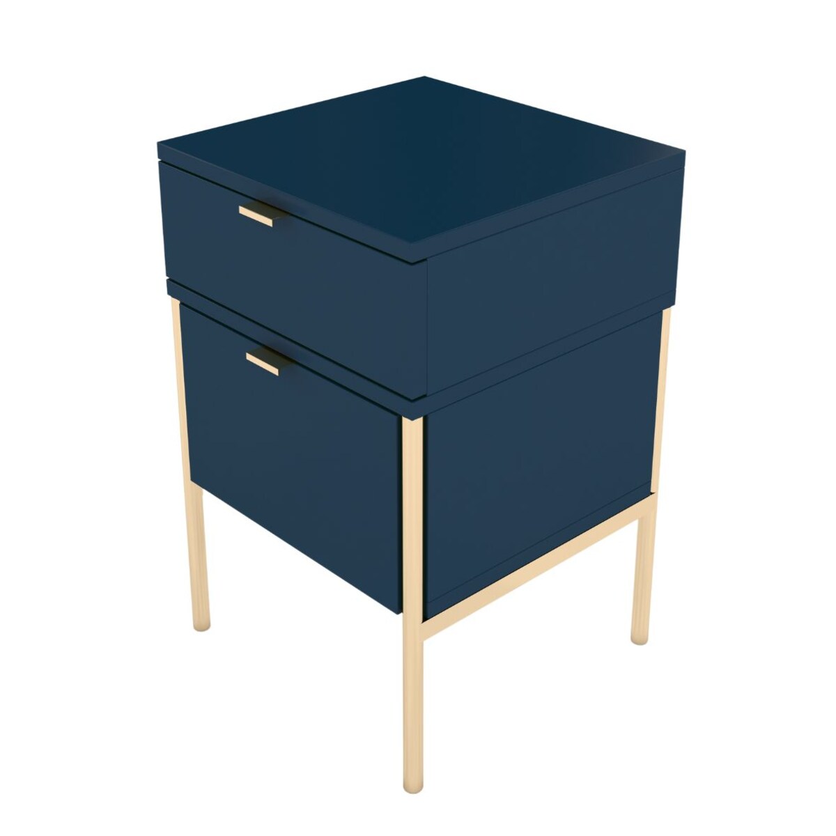 Elegancka granatowa szafka nocna Skandica POLKA na złotych nóżkach