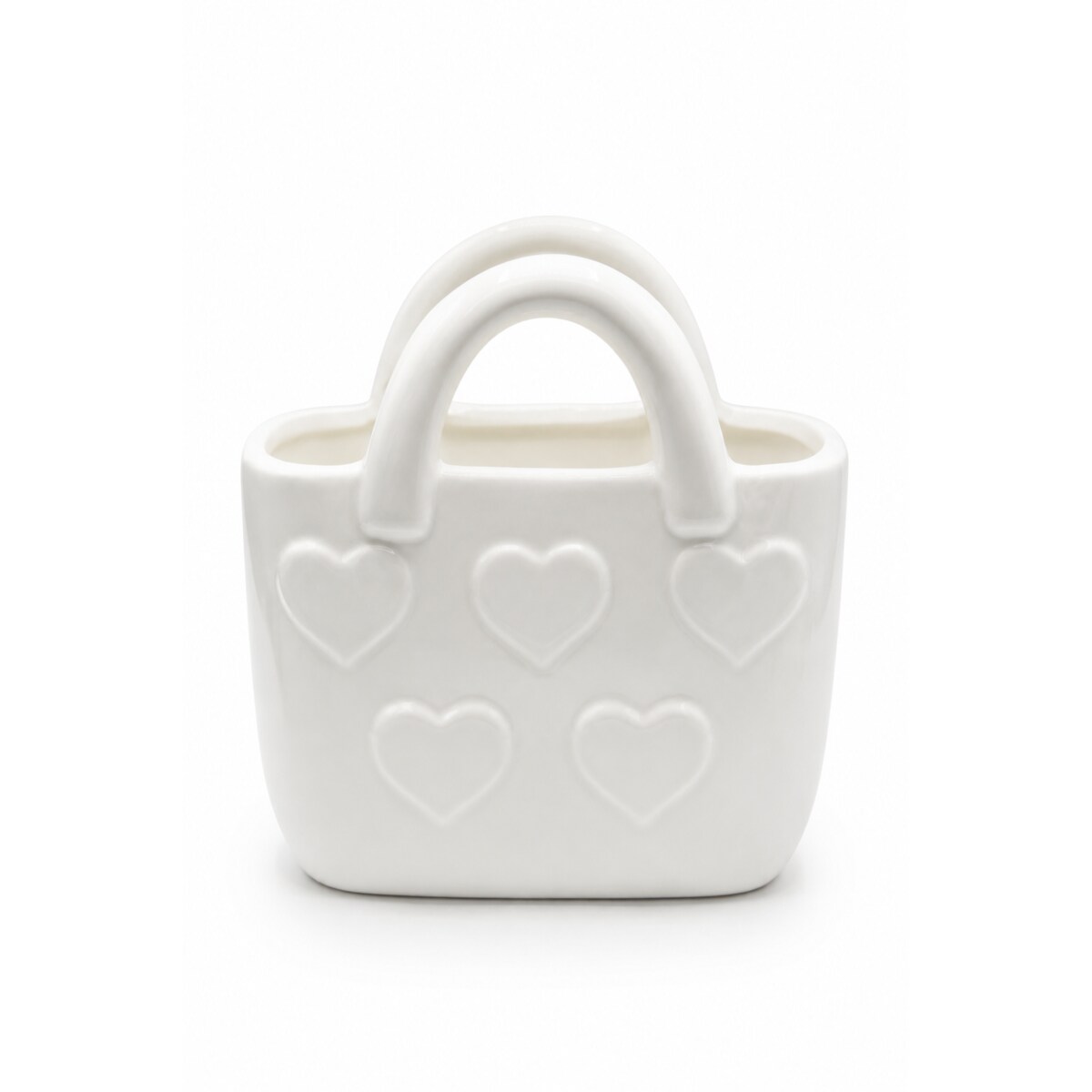 Wazon ceramiczny 17,7x10x18 cm TORBA biała w białe serca