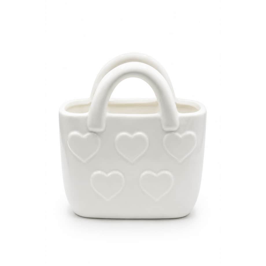 Wazon ceramiczny 17,7x10x18 cm TORBA biała w białe serca