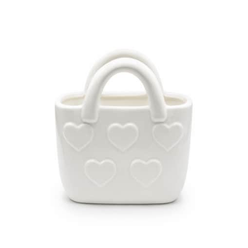 Wazon ceramiczny 17,7x10x18 cm TORBA biała w białe serca