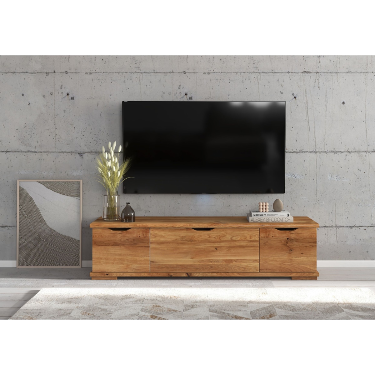 Drewniana szafka Rtv dębowa Visby Arhus / Lakier naturalny